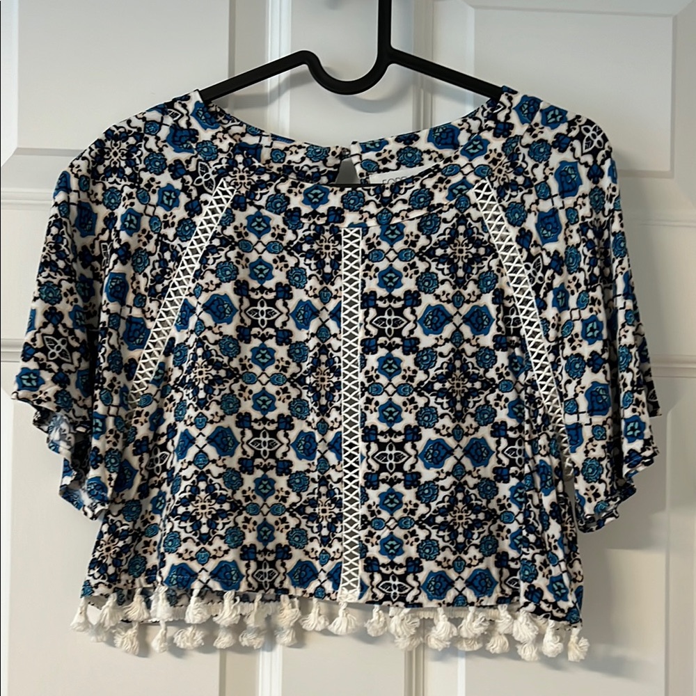 Blue and White Patterned Women's crop Top